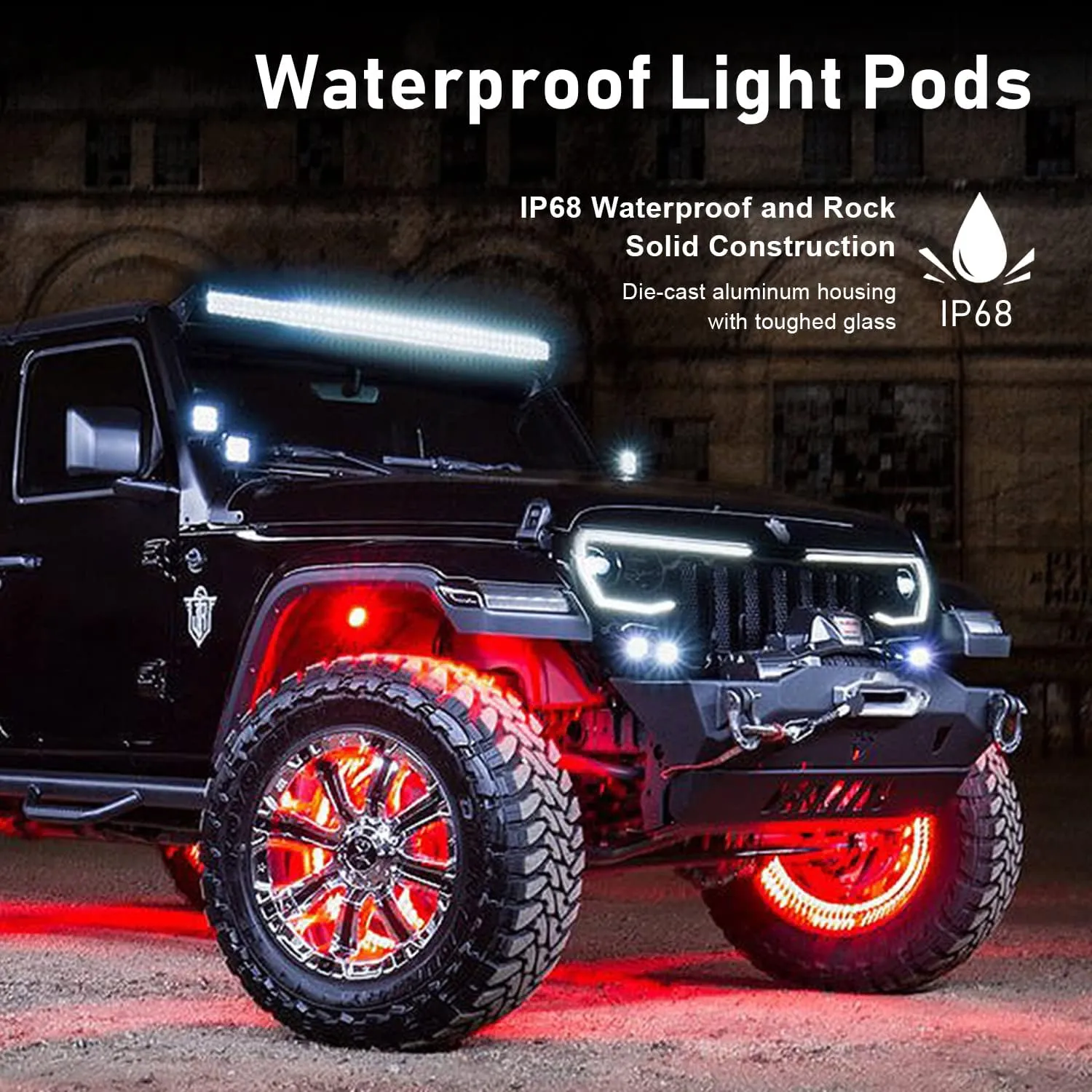 YCHOW-TECH RGB LED Rock Lights Kit, 6 Pods Wireless IP68 Waterproof Multicolor Wheel Well Underglow Neon Light with Bluetooth App Control, Flashing Music Mode for Truck, ATV, UTV, RZR, SUV