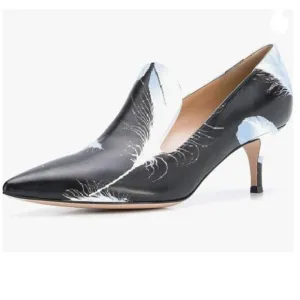 YDN Feather White Mid Heels Slip on Loafer Pumps Pointy Toe Slide Prom Shoes