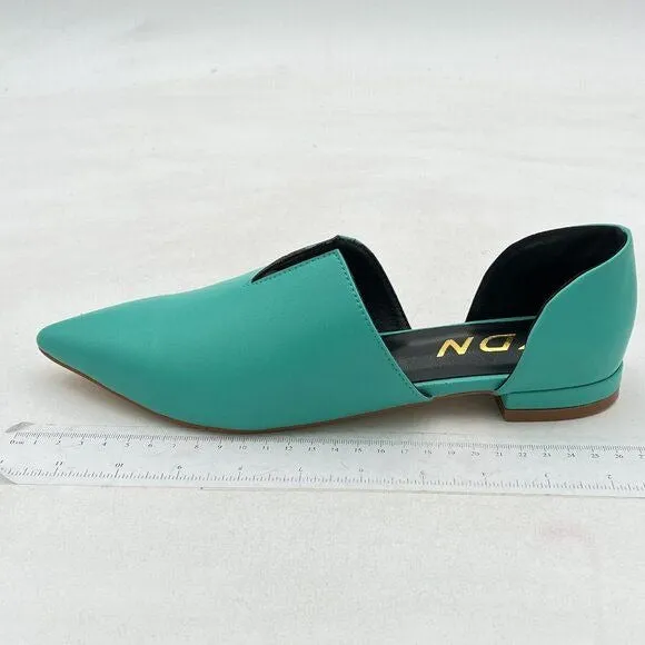 YDN Turquoise Pointed Toe D'Orsay V Cut Low Heels Slip On Office Dress Loafer