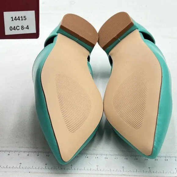 YDN Turquoise Pointed Toe D'Orsay V Cut Low Heels Slip On Office Dress Loafer