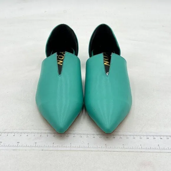 YDN Turquoise Pointed Toe D'Orsay V Cut Low Heels Slip On Office Dress Loafer