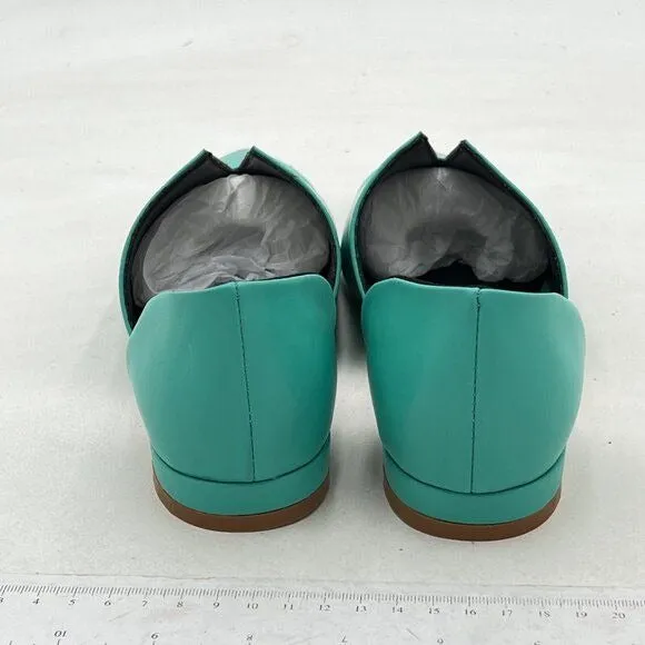YDN Turquoise Pointed Toe D'Orsay V Cut Low Heels Slip On Office Dress Loafer
