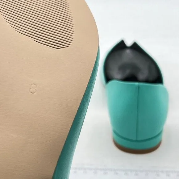 YDN Turquoise Pointed Toe D'Orsay V Cut Low Heels Slip On Office Dress Loafer