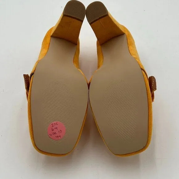 YDN Yellow Chunky High Heels Square Toe Loafer Shoes Slip On Suede Office Pumps