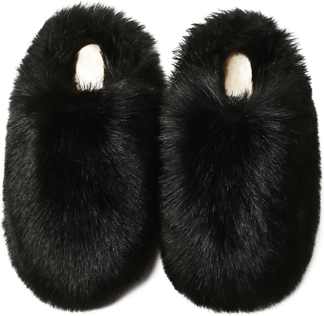 YESBOR Women's Faux Fur Fluffy Fuzzy Slippers Closed Toe Warm Winter House Slides Shoes