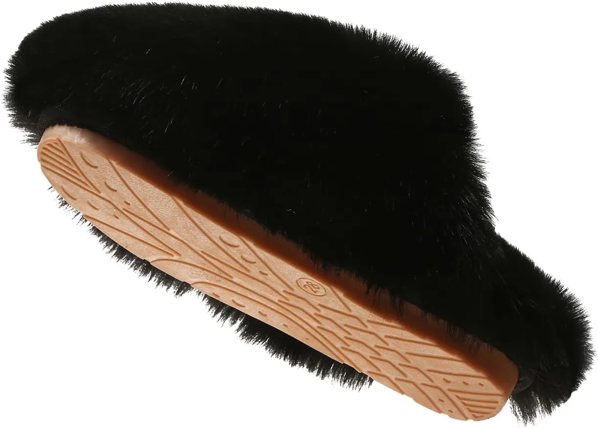 YESBOR Women's Faux Fur Fluffy Fuzzy Slippers Closed Toe Warm Winter House Slides Shoes