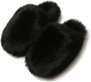 YESBOR Women's Faux Fur Fluffy Fuzzy Slippers Closed Toe Warm Winter House Slides Shoes