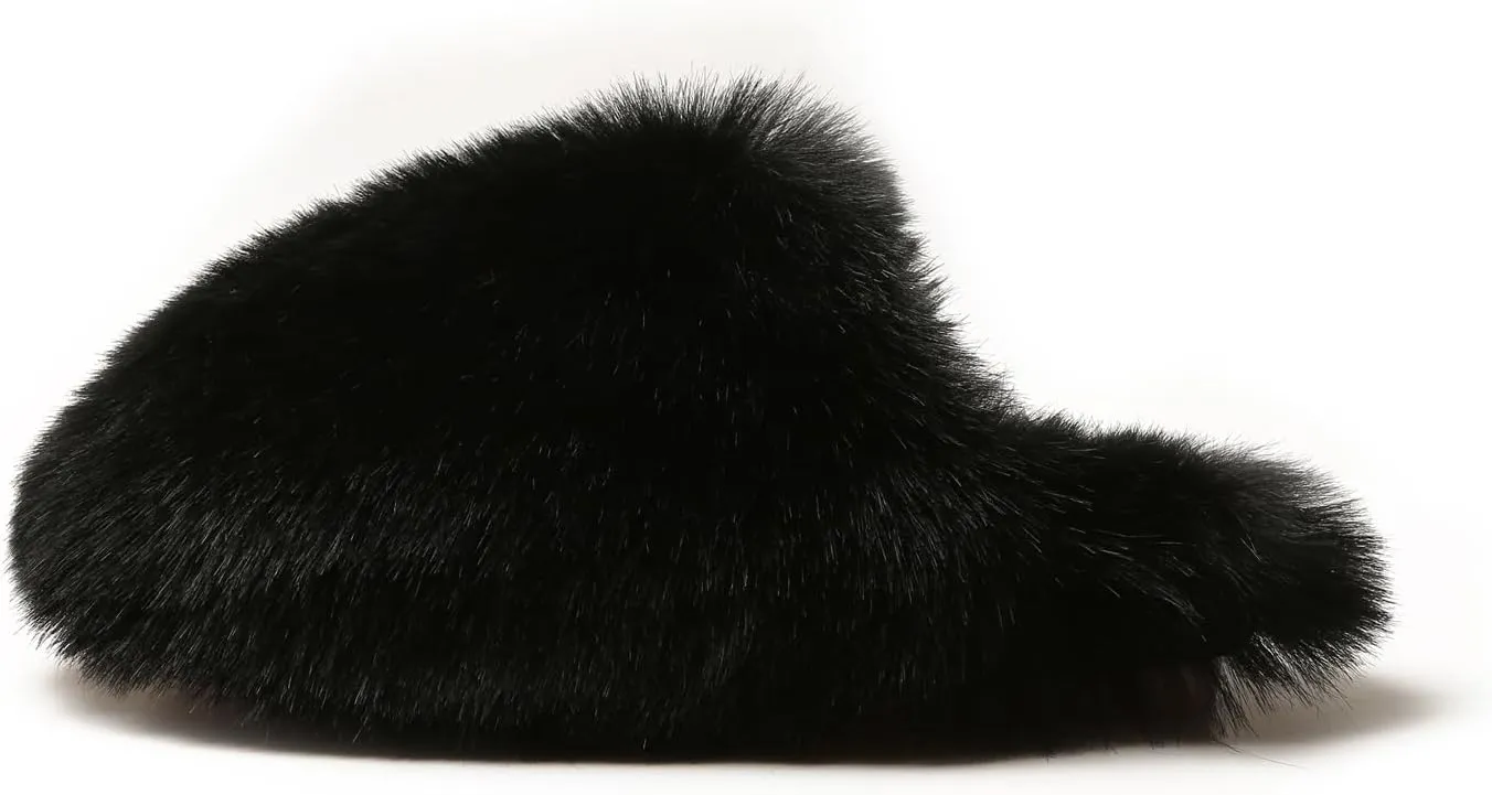 YESBOR Women's Faux Fur Fluffy Fuzzy Slippers Closed Toe Warm Winter House Slides Shoes