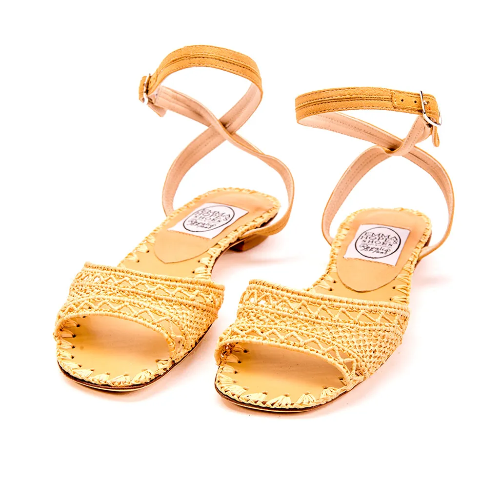 Zig Zag Raffia Open Flat Sandal-Natural